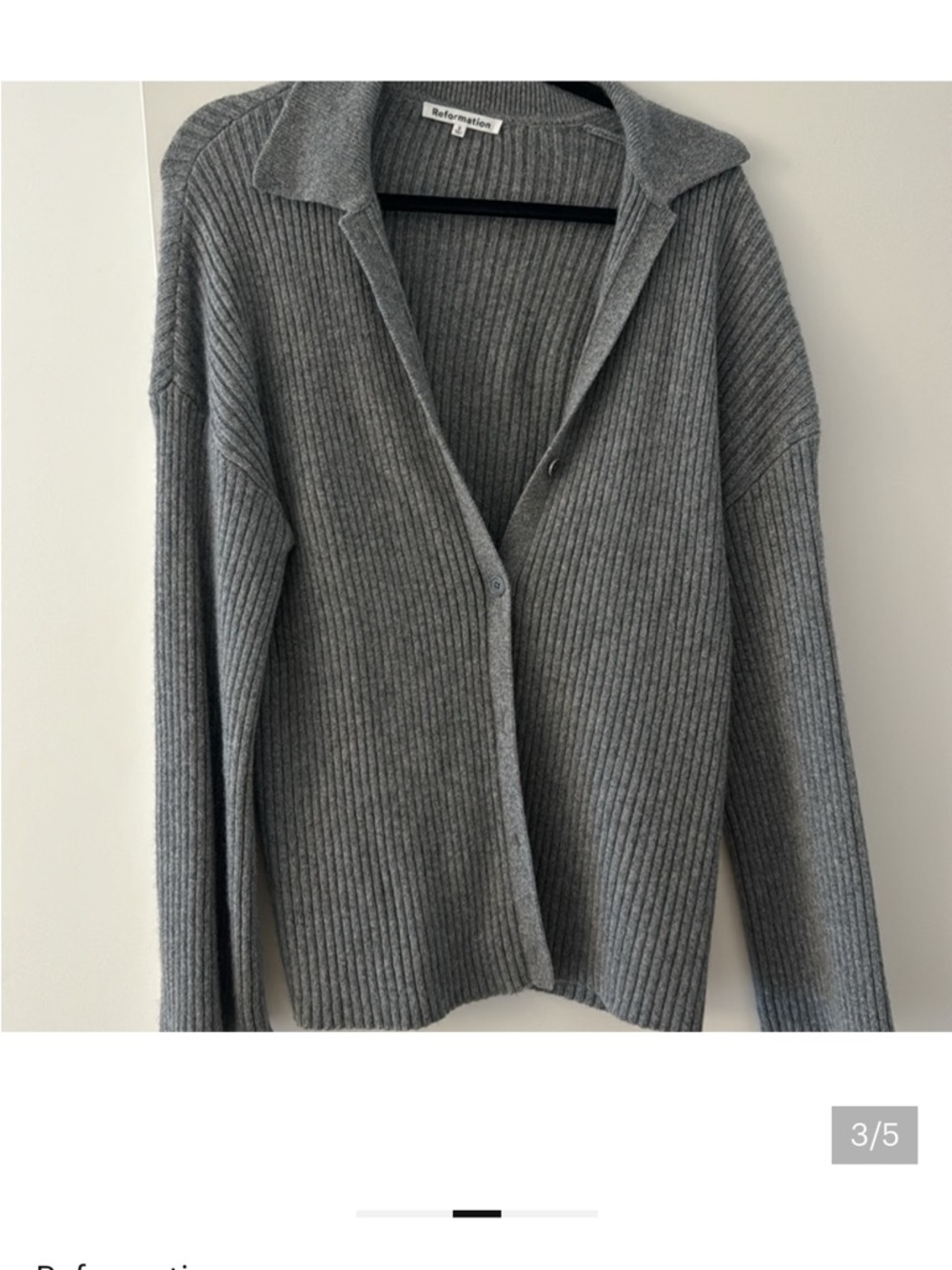Reformation Fantino Cashmere Collared Cardigan Sweater Gray Size Small - Picture 9 of 10